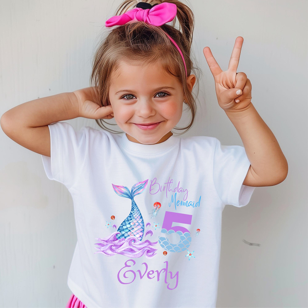 Personalized Girls Lovely Mermaid Birthday T-Shirt | inTee15