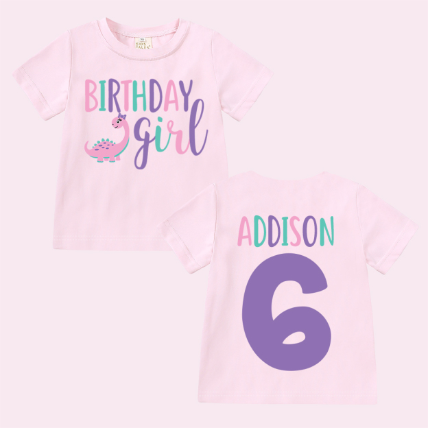 Personalized Cute Dinosaur Girl Birthday T-Shirt | inBirth17