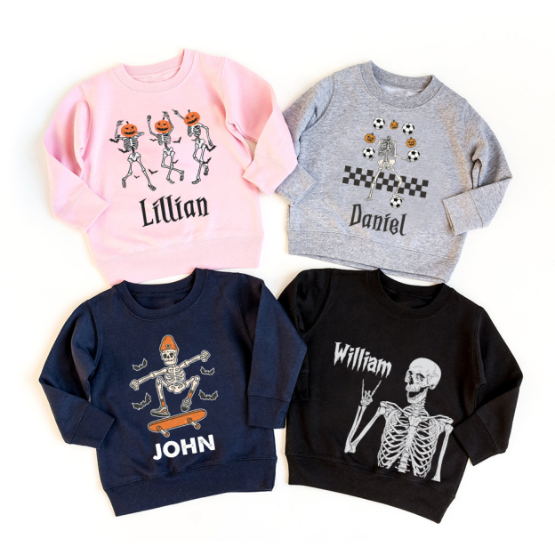 Personalized Kid Halloween Skeleton Party Sweatshirt | inSweatshirt76