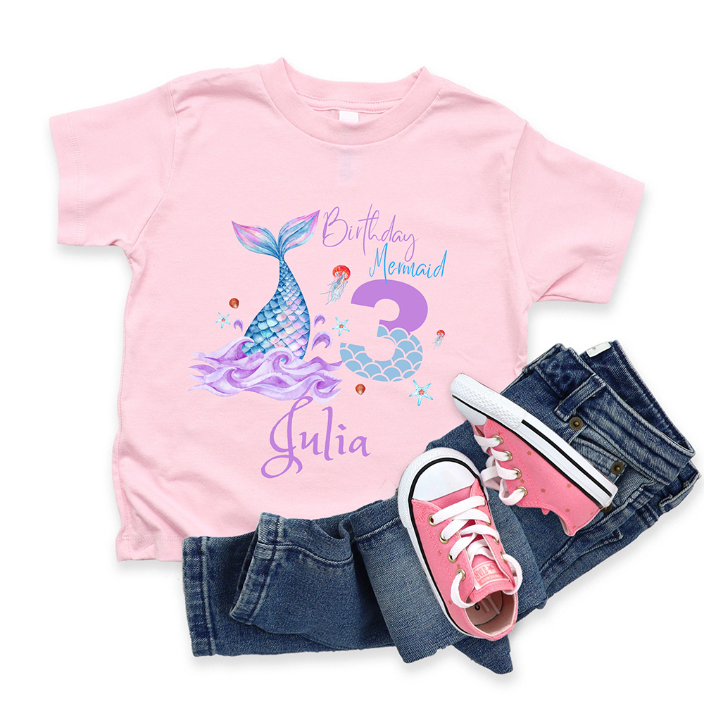 Personalized Girls Lovely Mermaid Birthday T-Shirt | inTee15