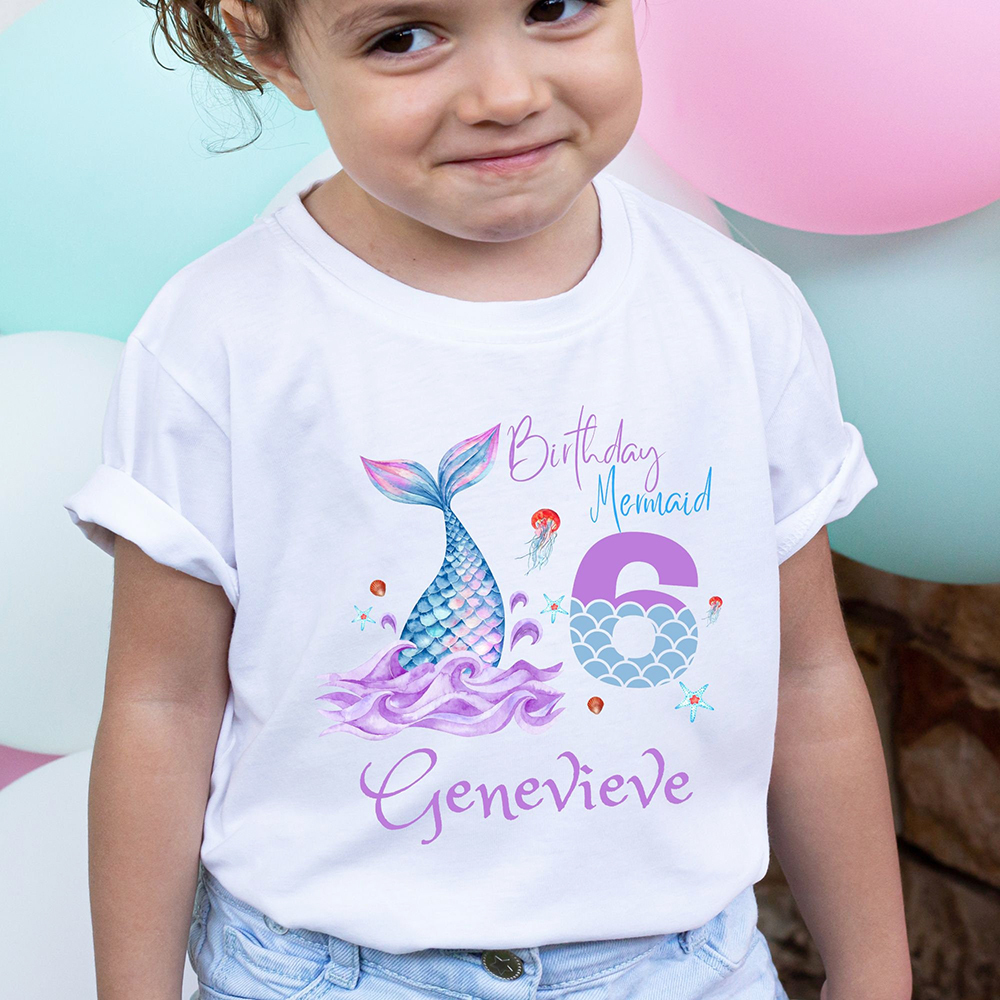 Personalized Girls Lovely Mermaid Birthday T-Shirt | inTee15