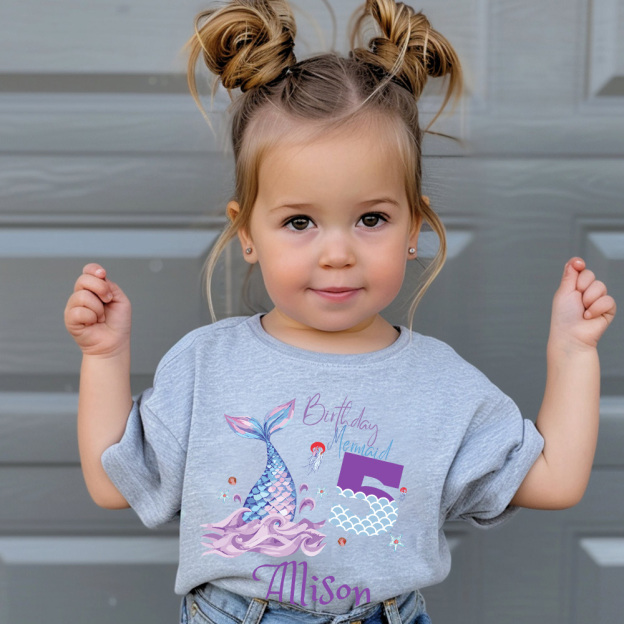 Personalized Girls Lovely Mermaid Birthday T-Shirt | inTee15