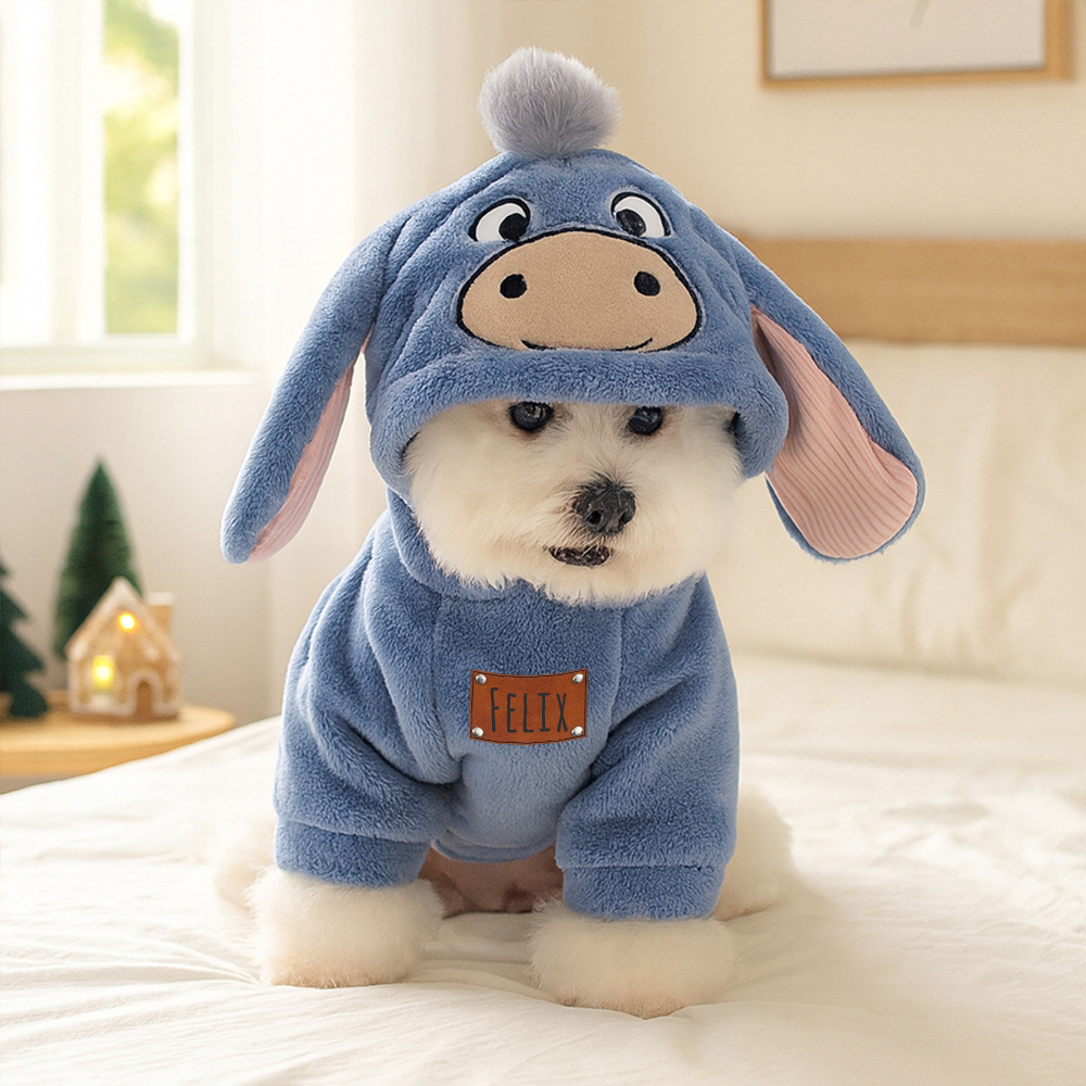 Personalized Leather Patch Name Pet Winter Hoodie | KKPet329