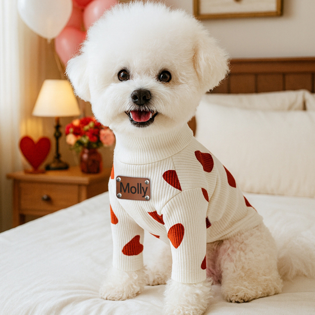 Personalized Leather Patch Name Valentine’s Day Pet Sweater | KKPet383