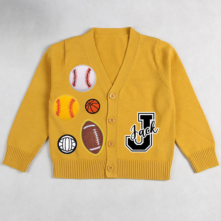 Personalized Hand Patch Color Kids Button Cardigan | inSweater05
