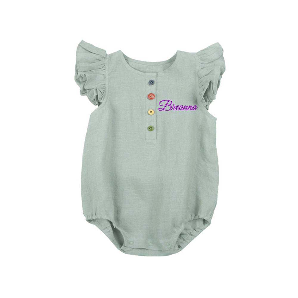 Personalized Embroidery Baby Ruffled Sleeves Colorful Buttoned Romper | inRomper30