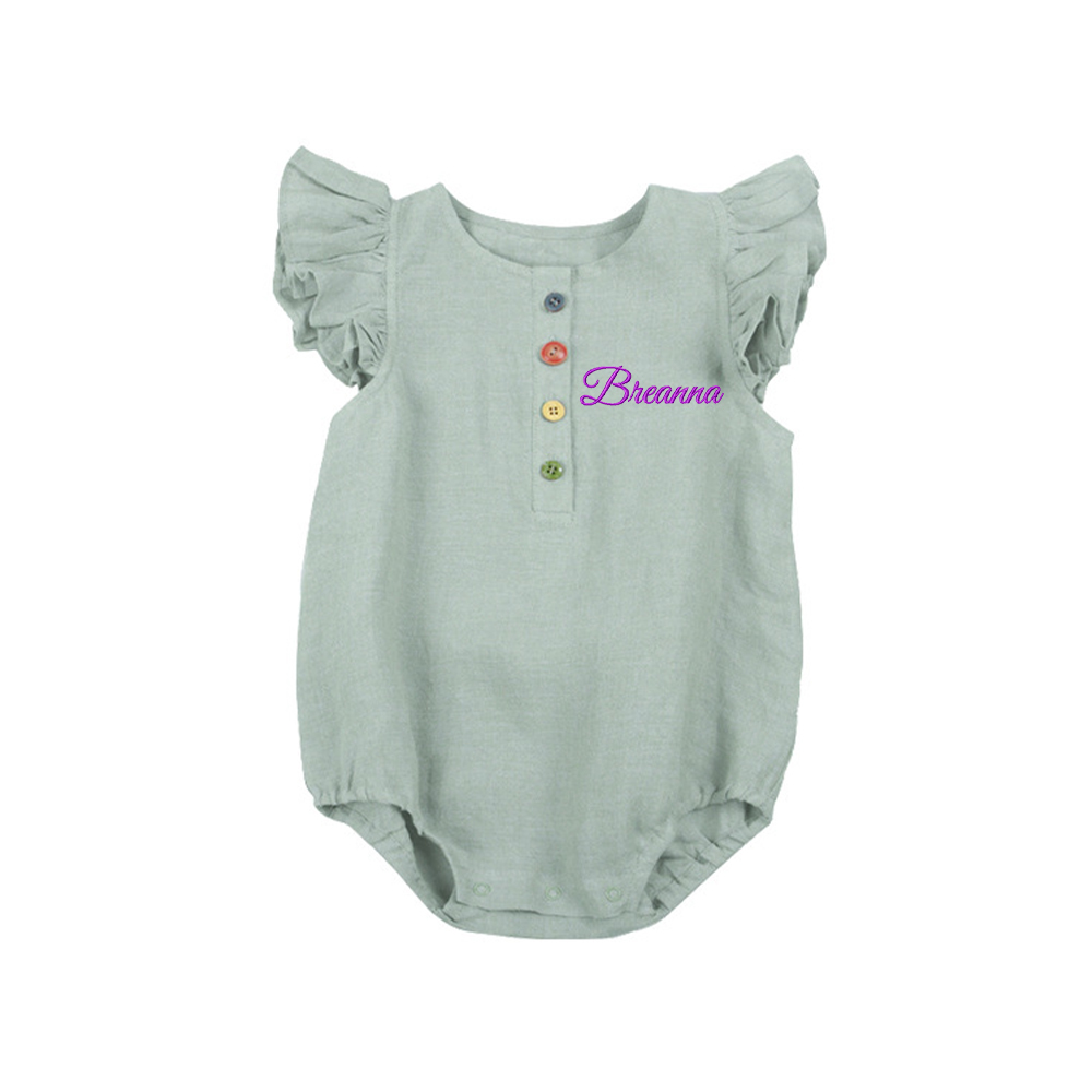 Personalized Embroidery Baby Ruffled Sleeves Colorful Buttoned Romper | inRomper30