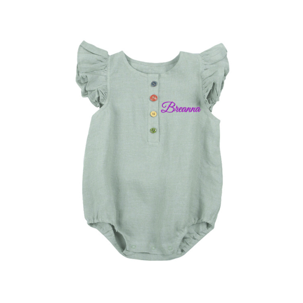 Personalized Embroidery Baby Ruffled Sleeves Colorful Buttoned Romper | inRomper30