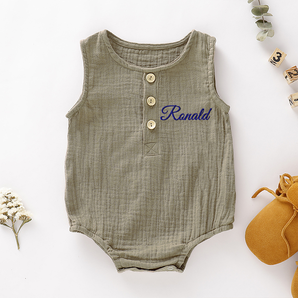 Personalized Embroidery Baby Organic Cotton Muslin Romper | inRomper34