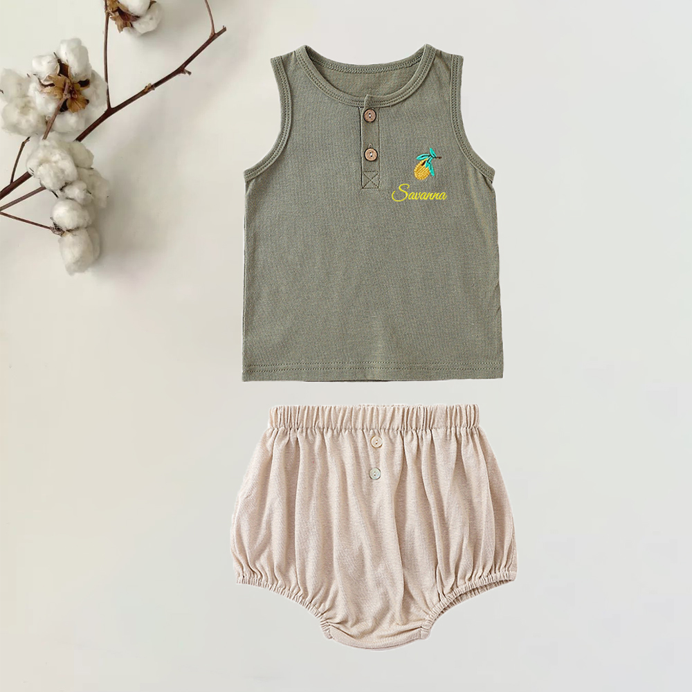 Personalized Embroidery Baby Cotton Cozy Soft Summer Outfit Set | inSet44