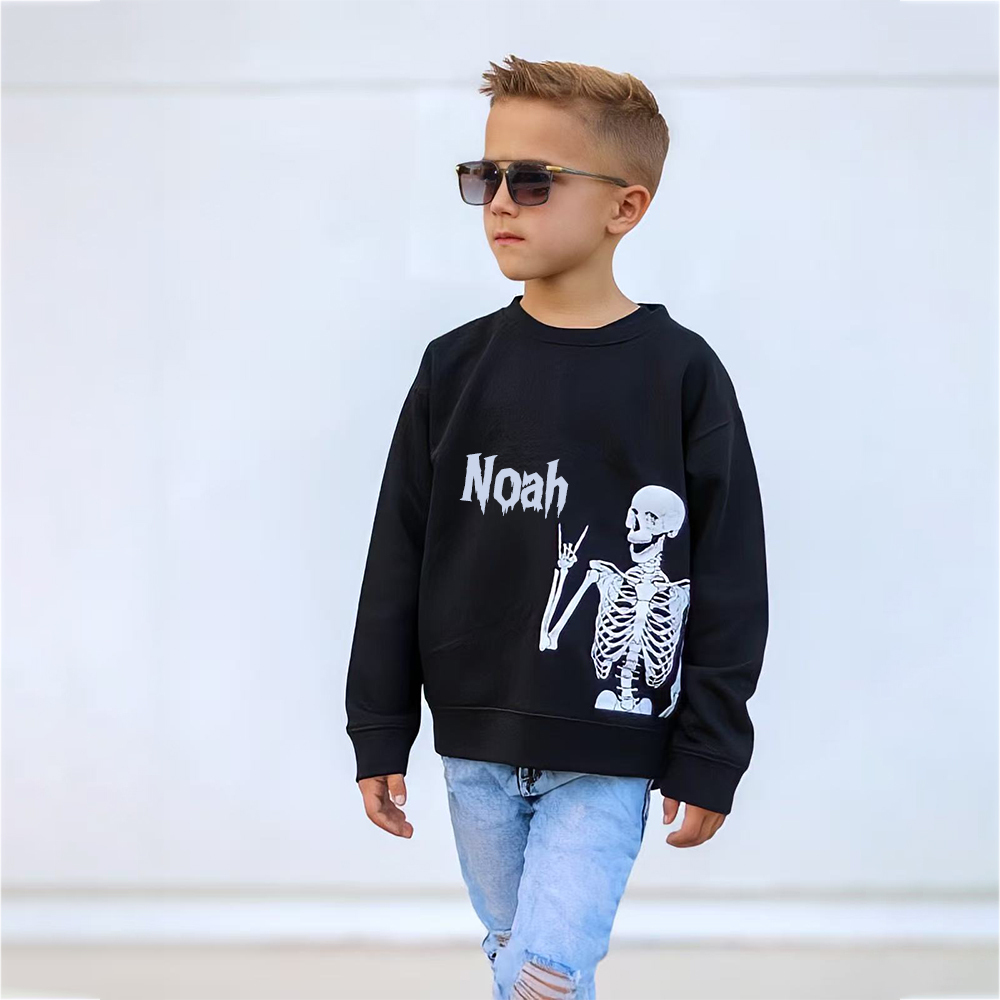 Personalized Kid Halloween Skeleton Party Sweatshirt | inSweatshirt76