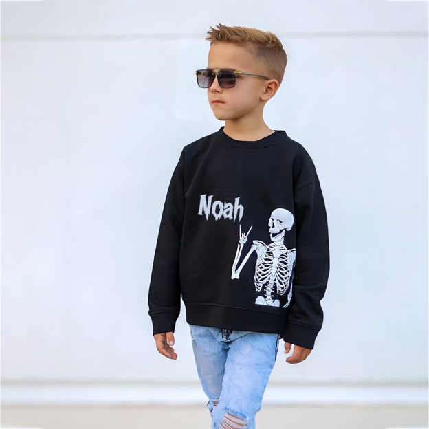 Personalized Kid Halloween Skeleton Party Sweatshirt | inSweatshirt76