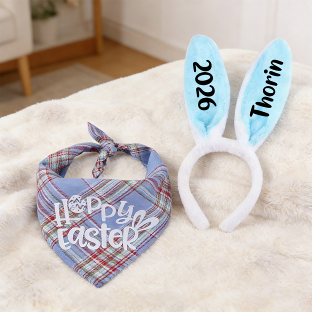 Personalized Easter Pet Bunny Headband and Bandana Set | inAccs11