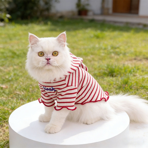 Personalized Embroidered Name Striped Waffle Knit Dog Hoodie | inCloth31