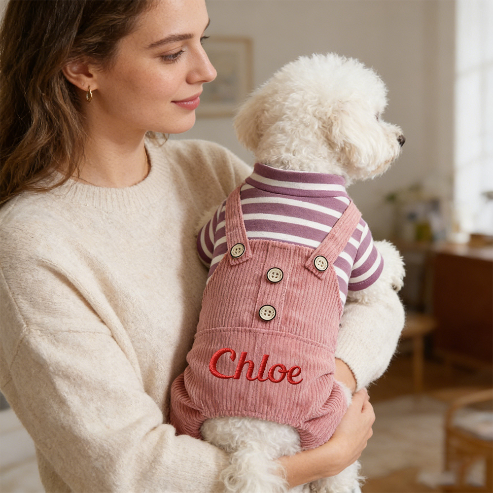 Personalized Embroidered Name Pet Striped Pet Overalls | inCloth52