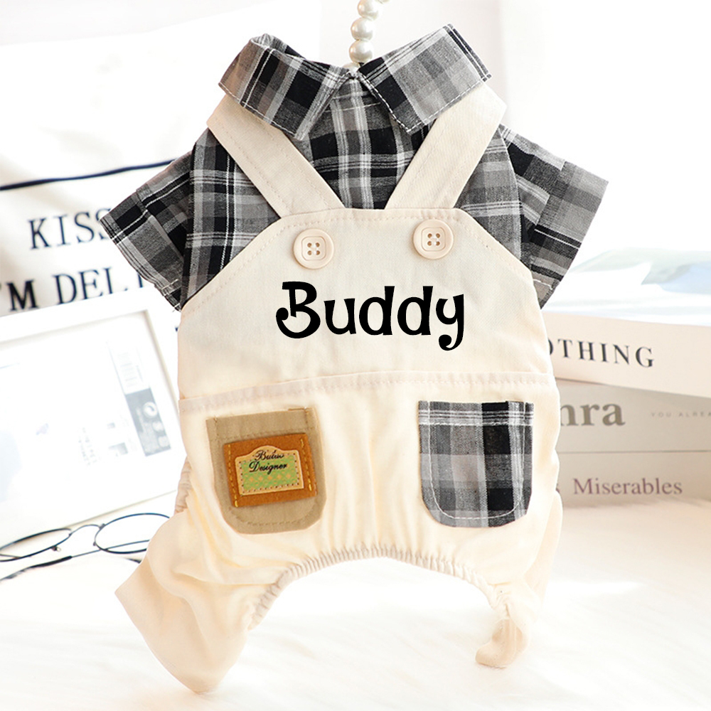 Personalized Name Pet Stylish plaid pet overalls | inCloth53