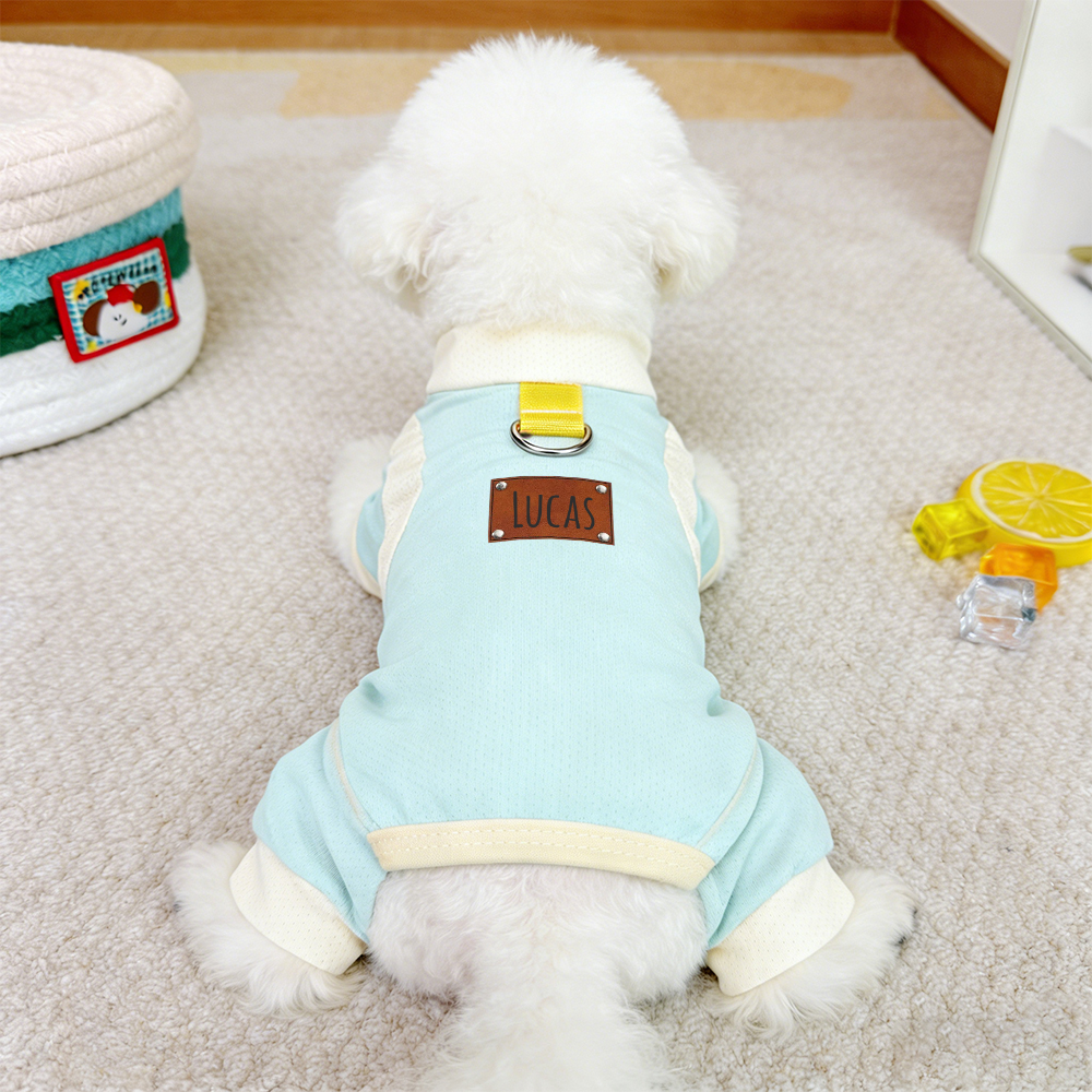 Personalized Leather Patch Name Breathable Summer Pet Jumpsuit  | inCloth64