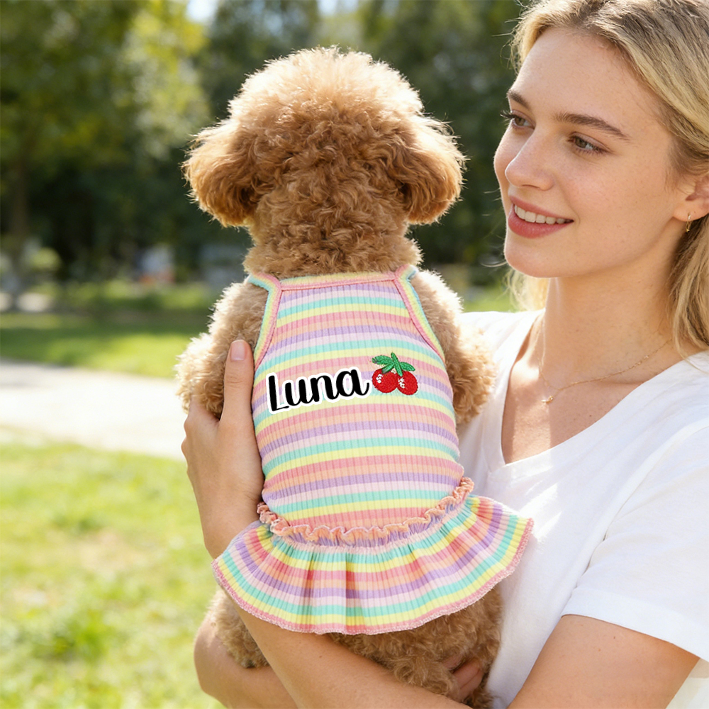 Personalized Name Pet Summer Rainbow Striped Dress | inCloth69