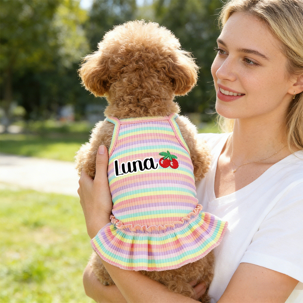 Personalized Name Pet Summer Rainbow Striped Dress | inCloth69