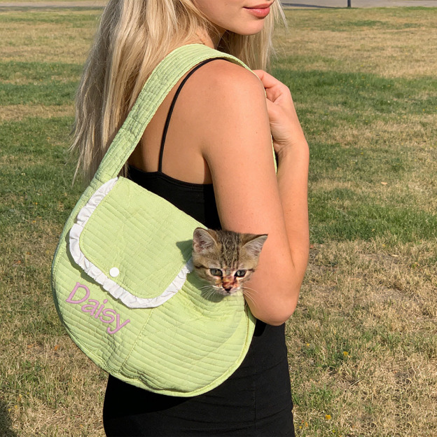 Personalized  Embroidered Name Quilted Cotton Pet Sling Carrier | inAccs38
