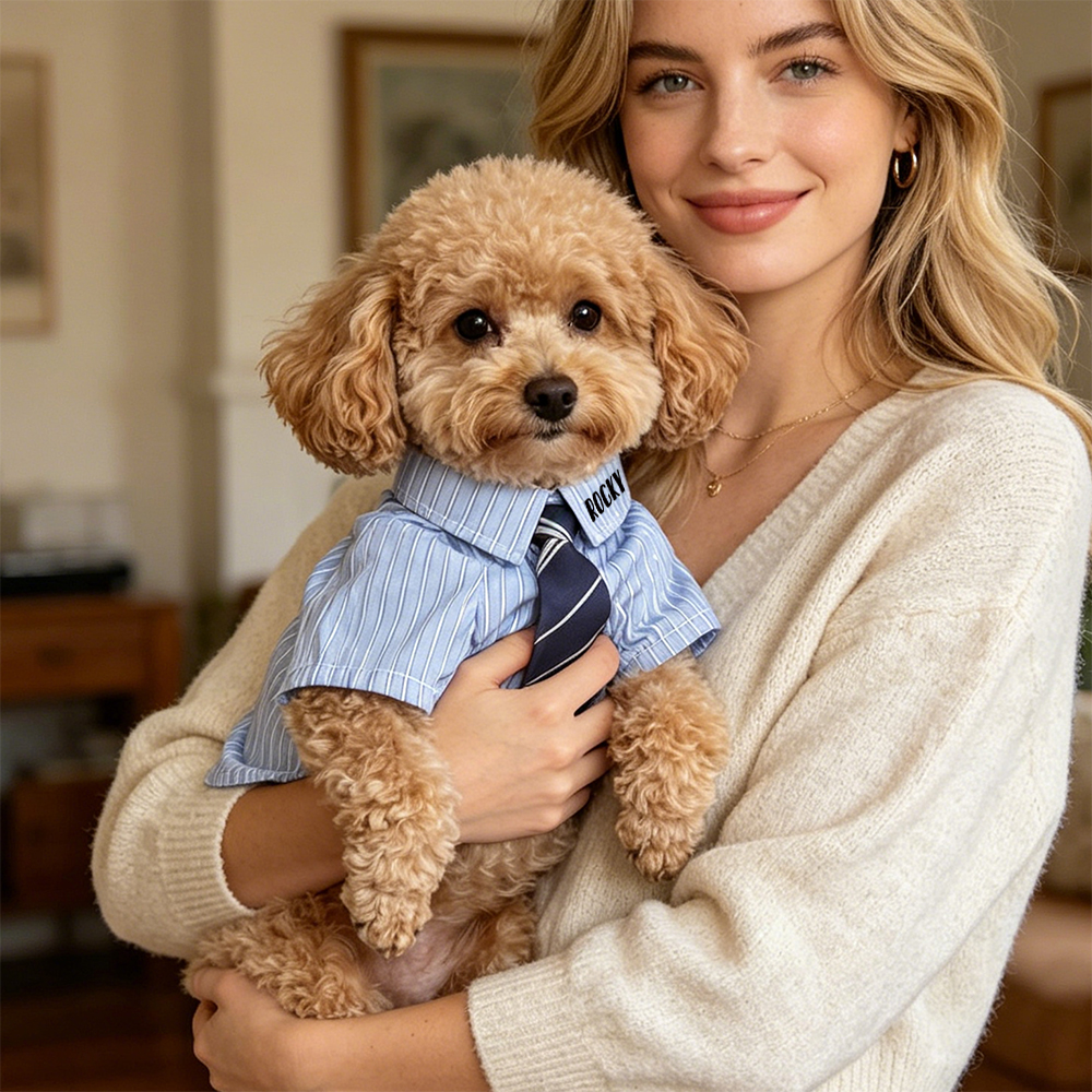 Personalized Name Striped Dog Shirt With Tie  | inCloth98