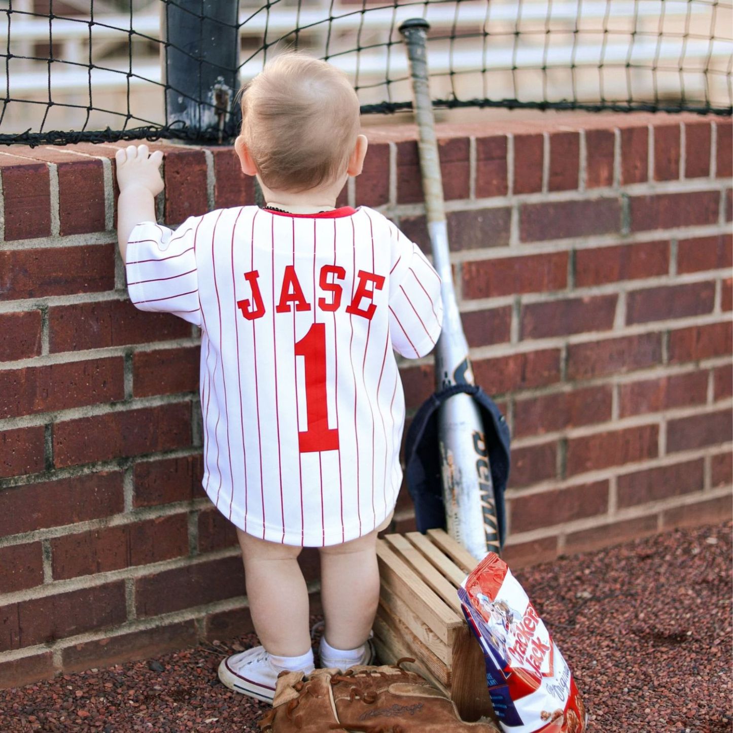 Personalized Pinstripe Button Down Baseball Jersey | CWBaby72