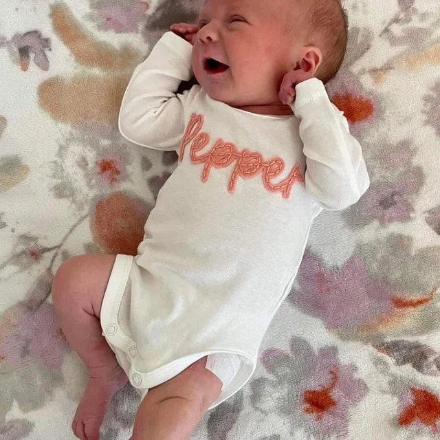 Personalized Hand-Embroidered Baby Cozy Soft Romper | inRomper21