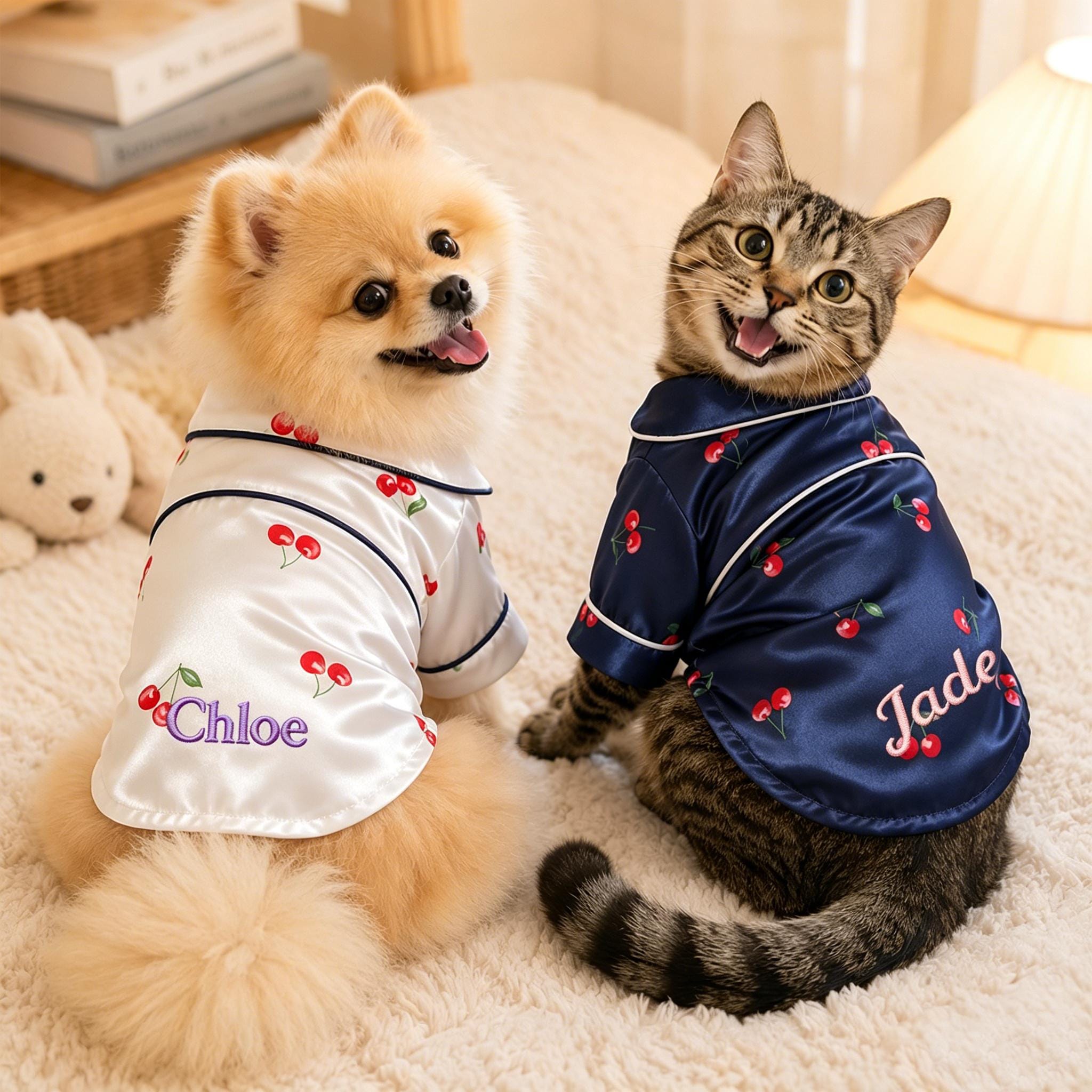 Personalized Embroidered Pet Cherry Print Pajamas | inCloth107
