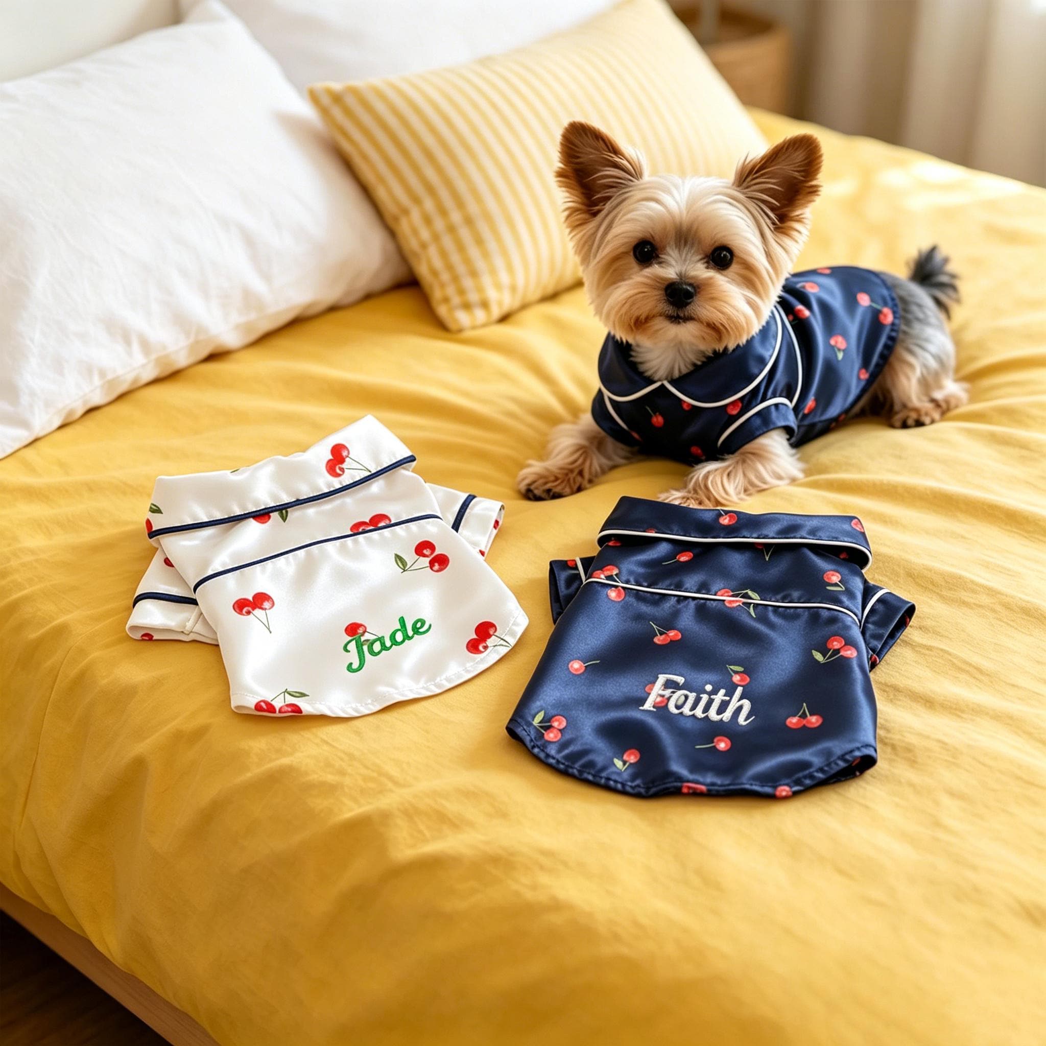 Personalized Embroidered Pet Cherry Print Pajamas | inCloth107