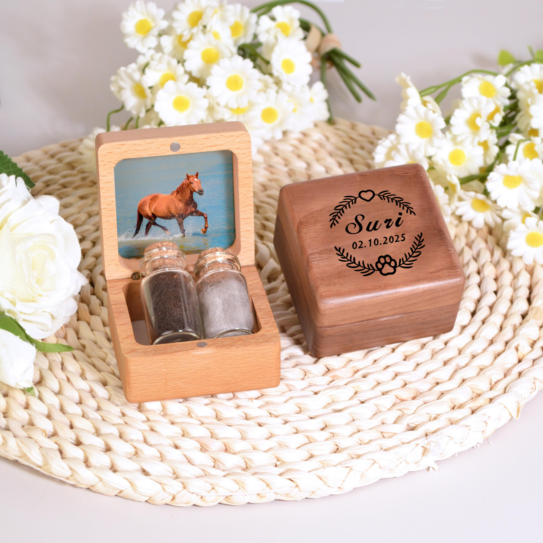 Personalized Engraving Name Wooden Pet fur Keepsake | KKPet238