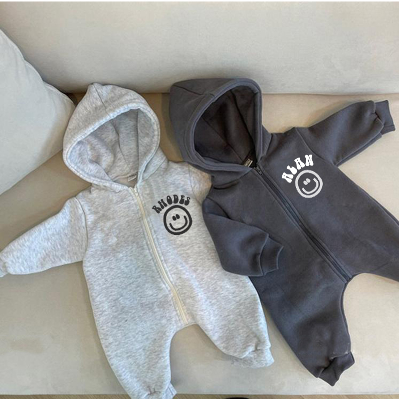 Personalized Kids Smile Face Zip Sweatshirt Romper | inRomper11