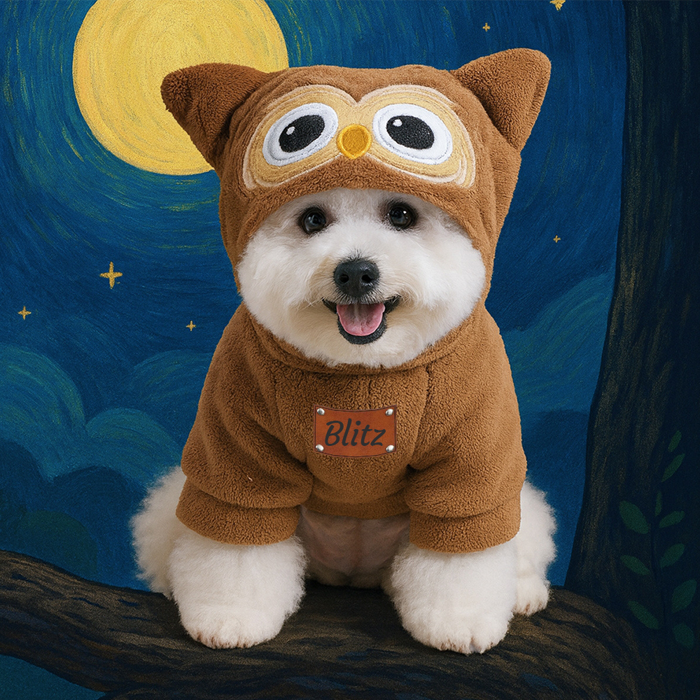 Personalized Leather Patch Name Pet Winter Hoodie | KKPet329