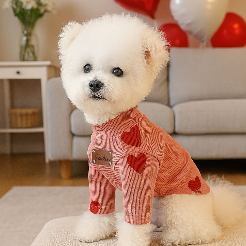 Personalized Leather Patch Name Valentine’s Day Pet Sweater | KKPet383