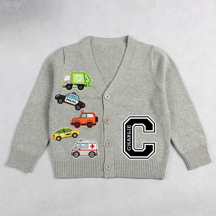 Personalized Hand Patch Color Kids Button Cardigan | inSweater05