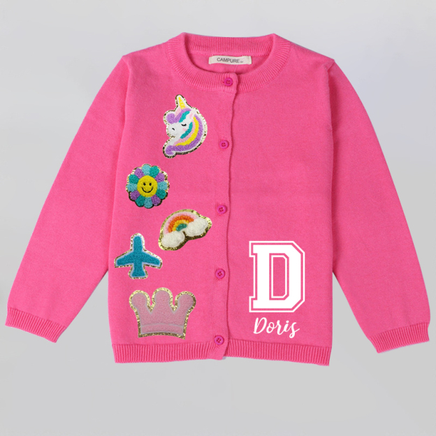 Personalized Hand Patch Color Kids Button Cardigan | inSweater07