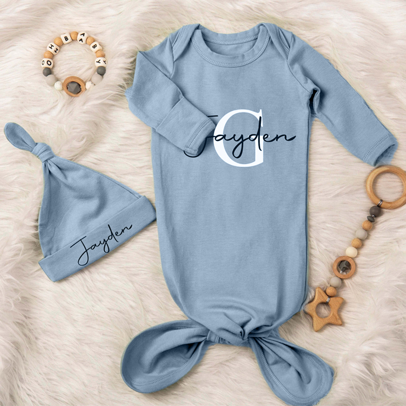 Personalized Cozy Newborn Gown with Knotted Hat | inRomper22