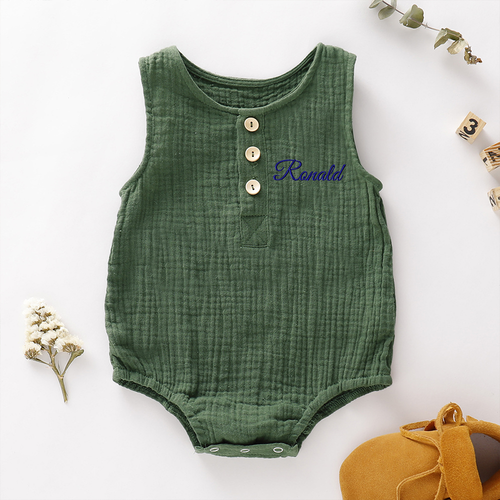 Personalized Embroidery Baby Organic Cotton Muslin Romper | inRomper34