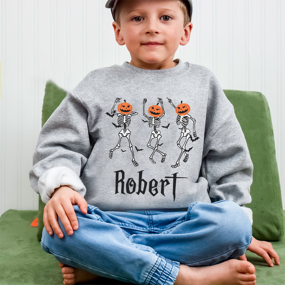 Personalized Kid Halloween Skeleton Party Sweatshirt | inSweatshirt76