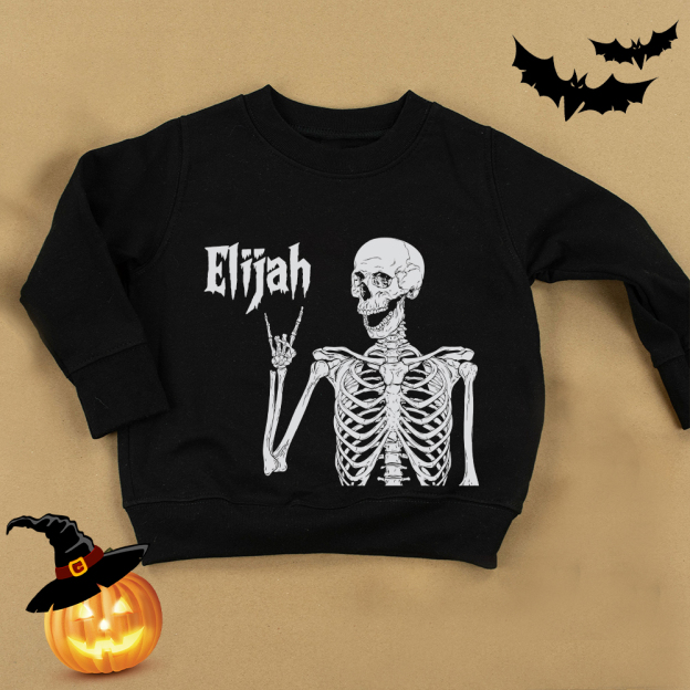 Personalized Kid Halloween Skeleton Party Sweatshirt | inSweatshirt76