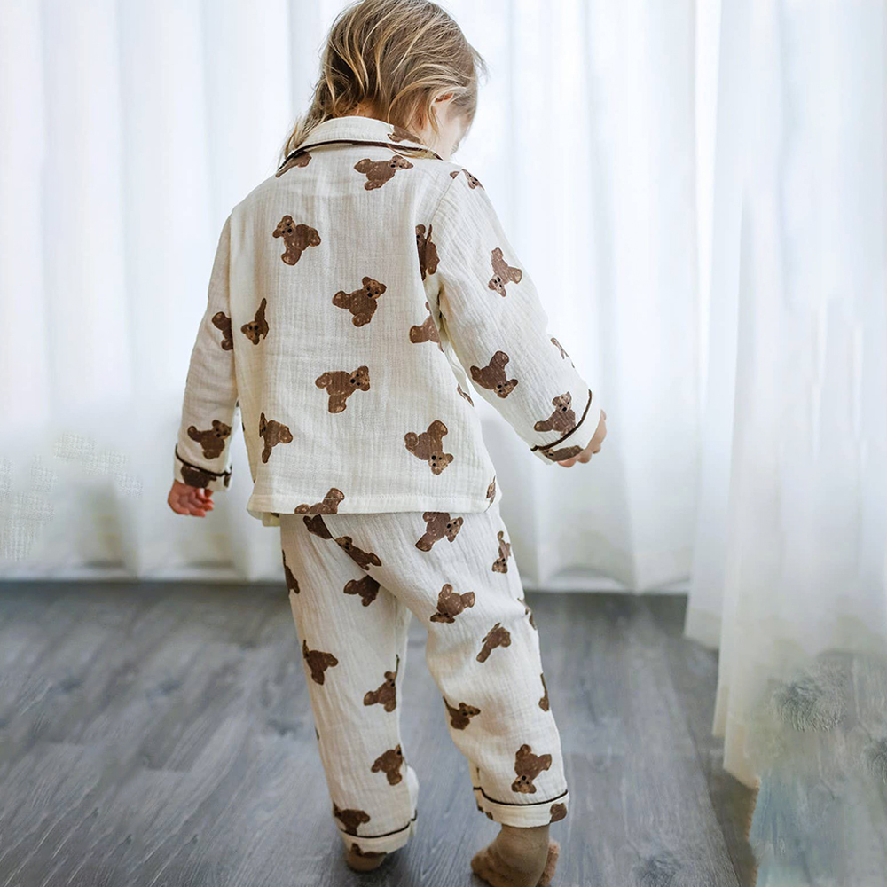 Personalized Kids Cotton Muslin Teddy Pajamas Set | inSet66