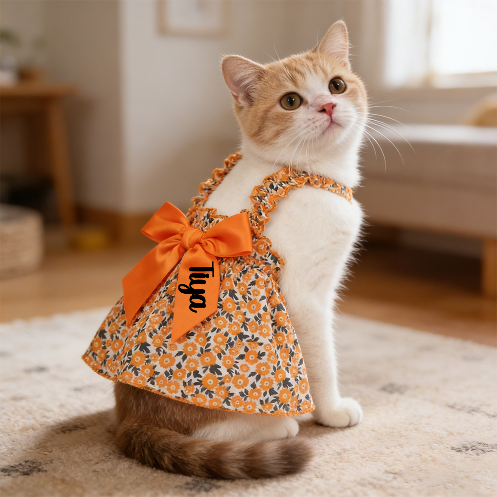 Personalized Floral Bowknot Pet Dress | inCloth12
