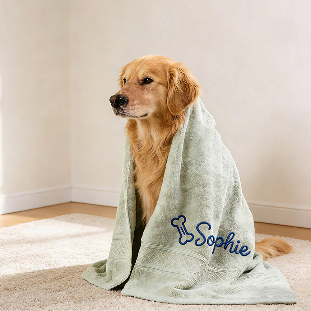 Personalized Embroidered Name Pet Bath Towel | inBlanket01