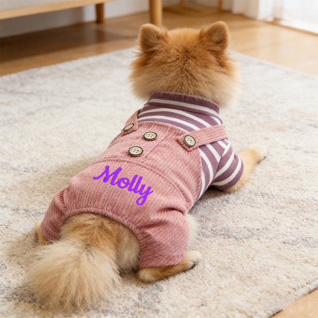 Personalized Embroidered Name Pet Striped Pet Overalls | inCloth52