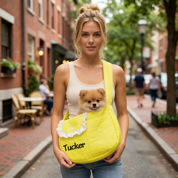 Personalized  Embroidered Name Quilted Cotton Pet Sling Carrier | inAccs38