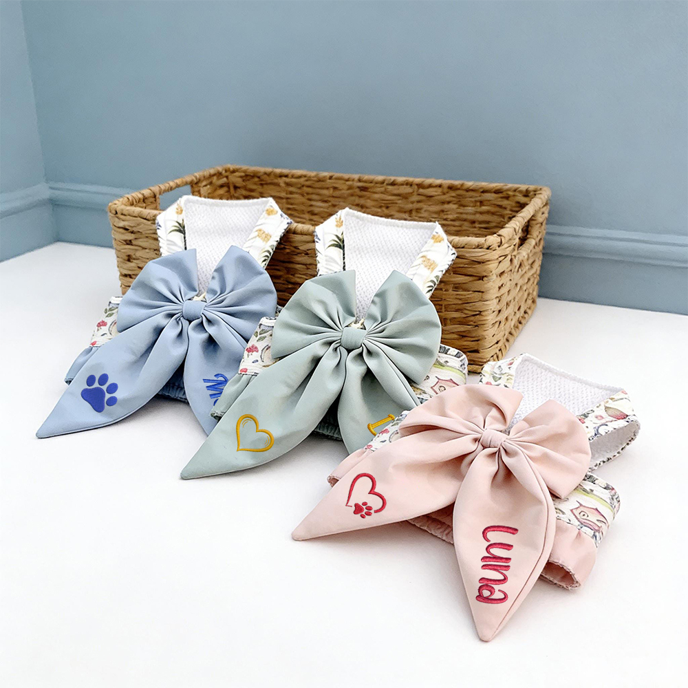 Personalized Name Embroidered Pet Bowknot Chest Harness Leash | inAccs63
