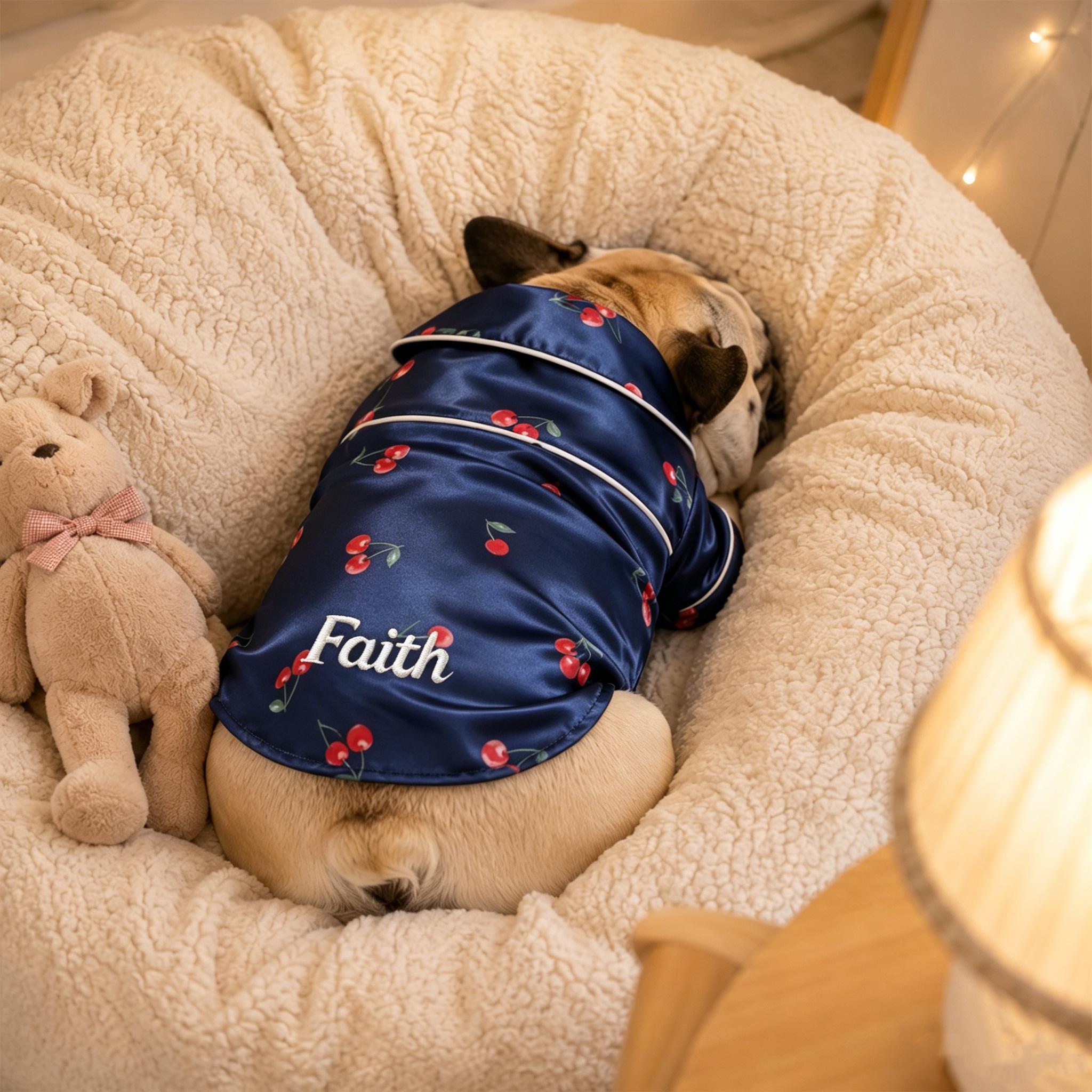 Personalized Embroidered Pet Cherry Print Pajamas | inCloth107