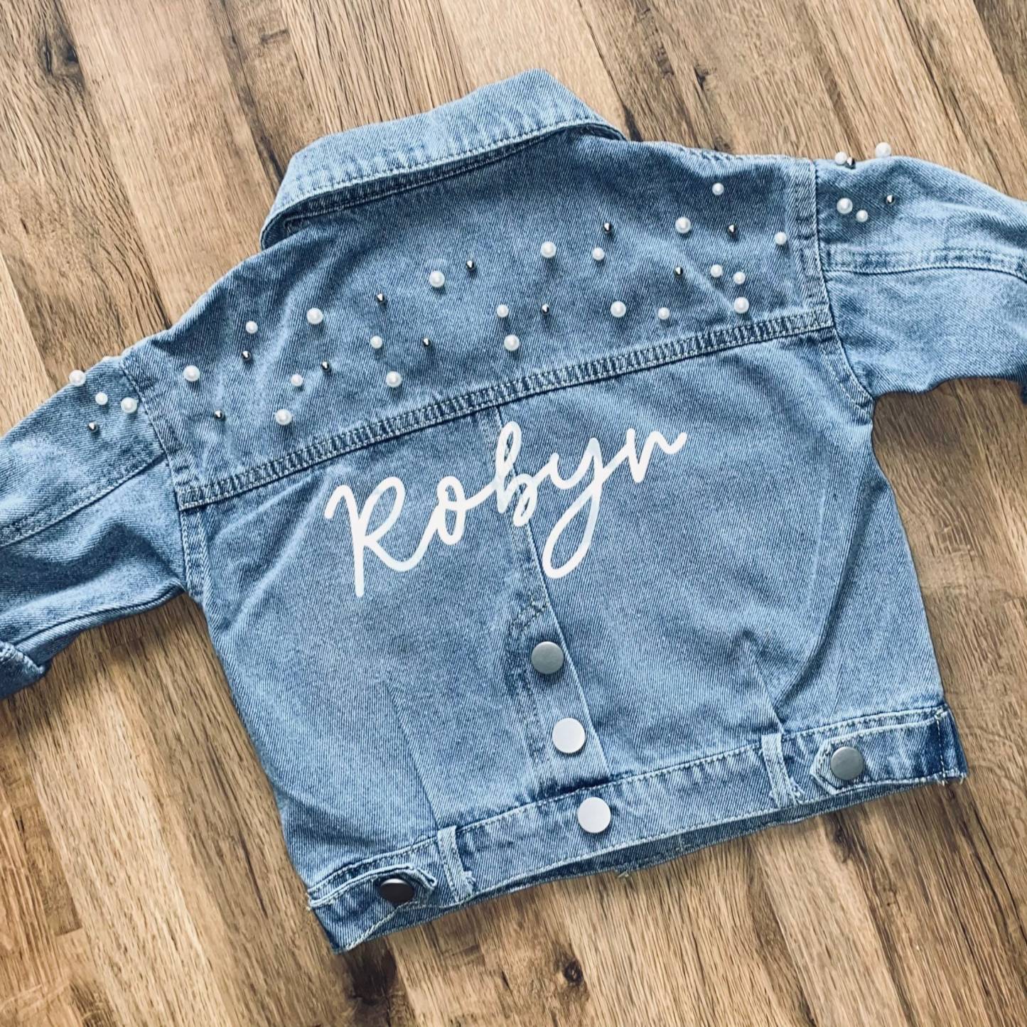 Personalized Little Pearl Kids Denim Jacket | inJacket10