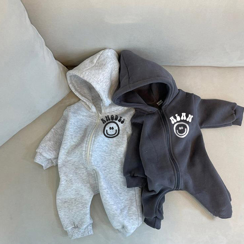 Personalized Kids Smile Face Zip Sweatshirt Romper | inRomper11