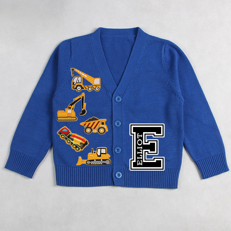 Personalized Hand Patch Color Kids Button Cardigan | inSweater05