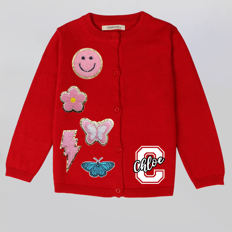 Personalized Hand Patch Color Kids Button Cardigan | inSweater07
